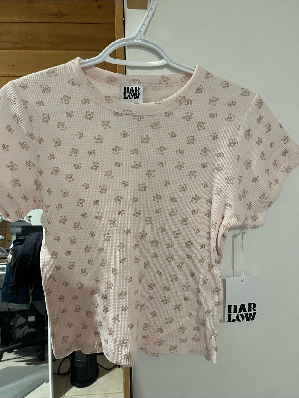 NWT Harlow Soft Pink Teddy-Print Waffle Tee
